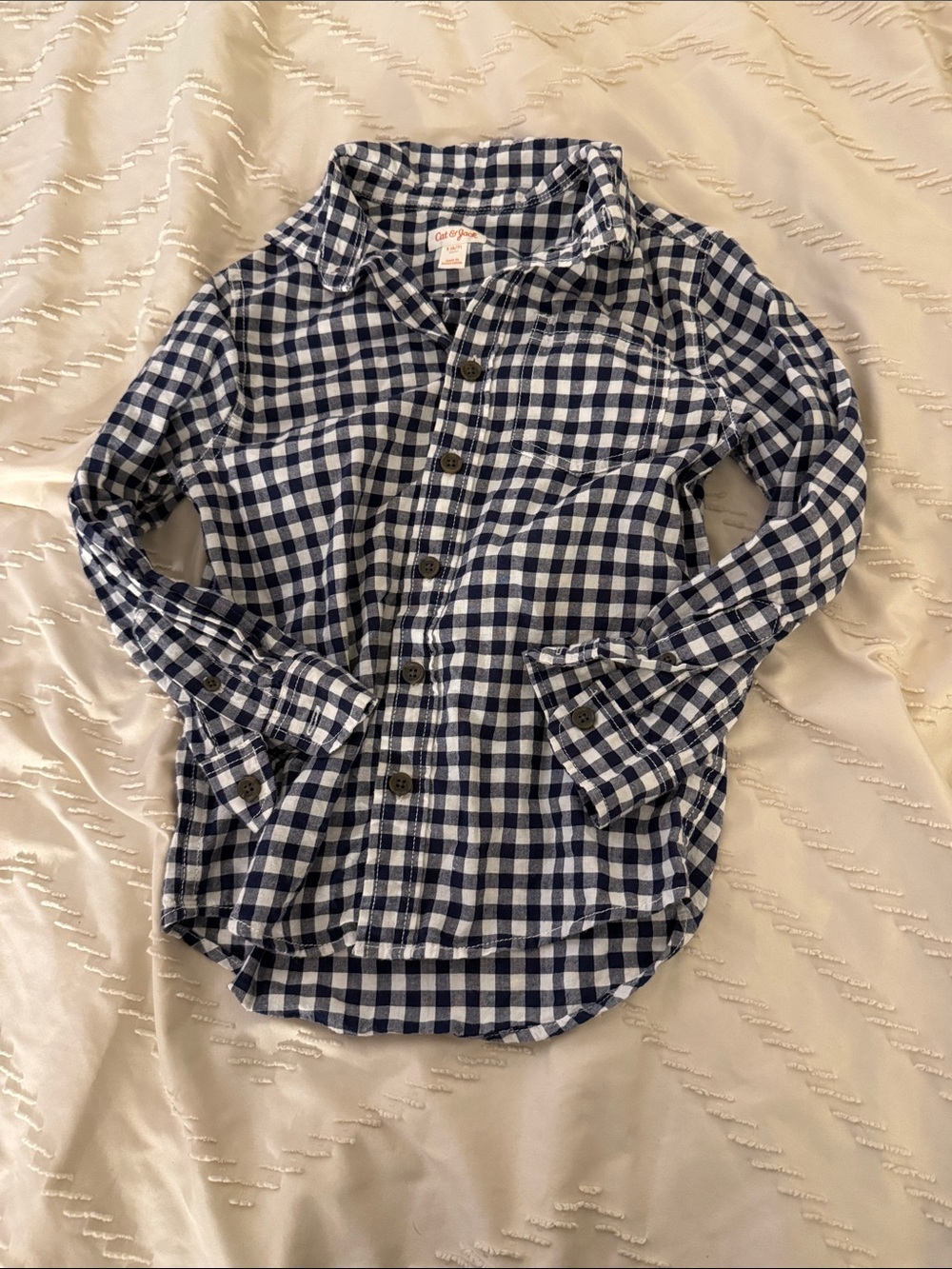 Cat & Jack Navy and White Gingham Button-Down Shirt